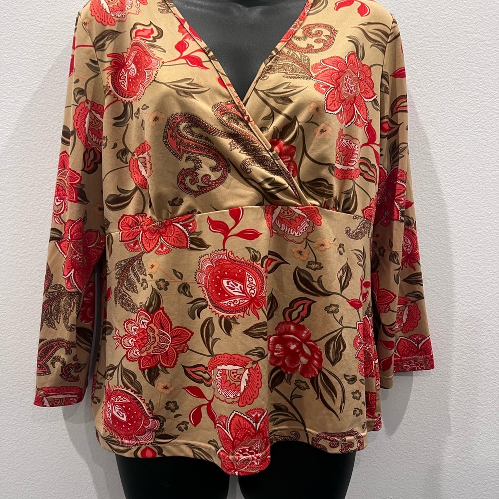 Floral Top - Red and Tan